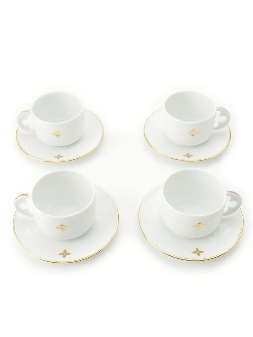 Louis Vuitton Porcelain Bowl Tea Cup & Saucer Set 4 Guest Tableware White Gold